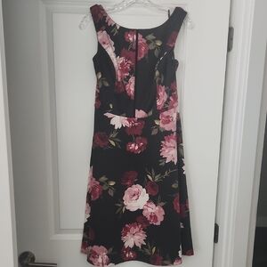 White House Black Market Black and Pink Floral Midi Dress